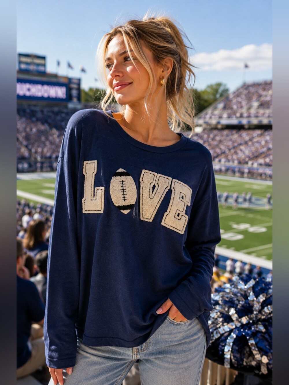 Just Madison Navy Love Football Graphic Sweater S NWOT
